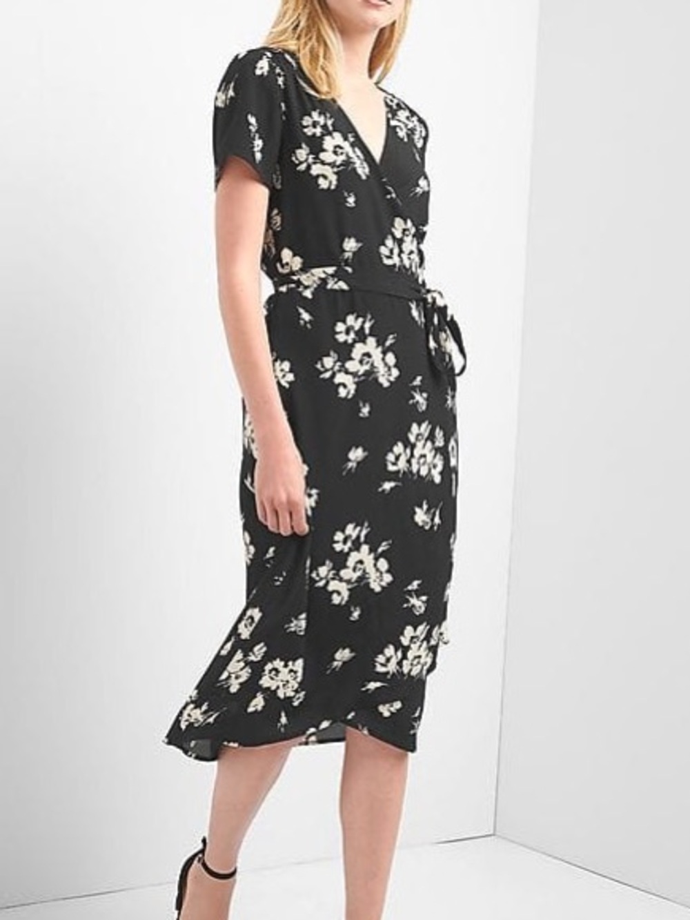 Gap Black Floral Wrap Dress